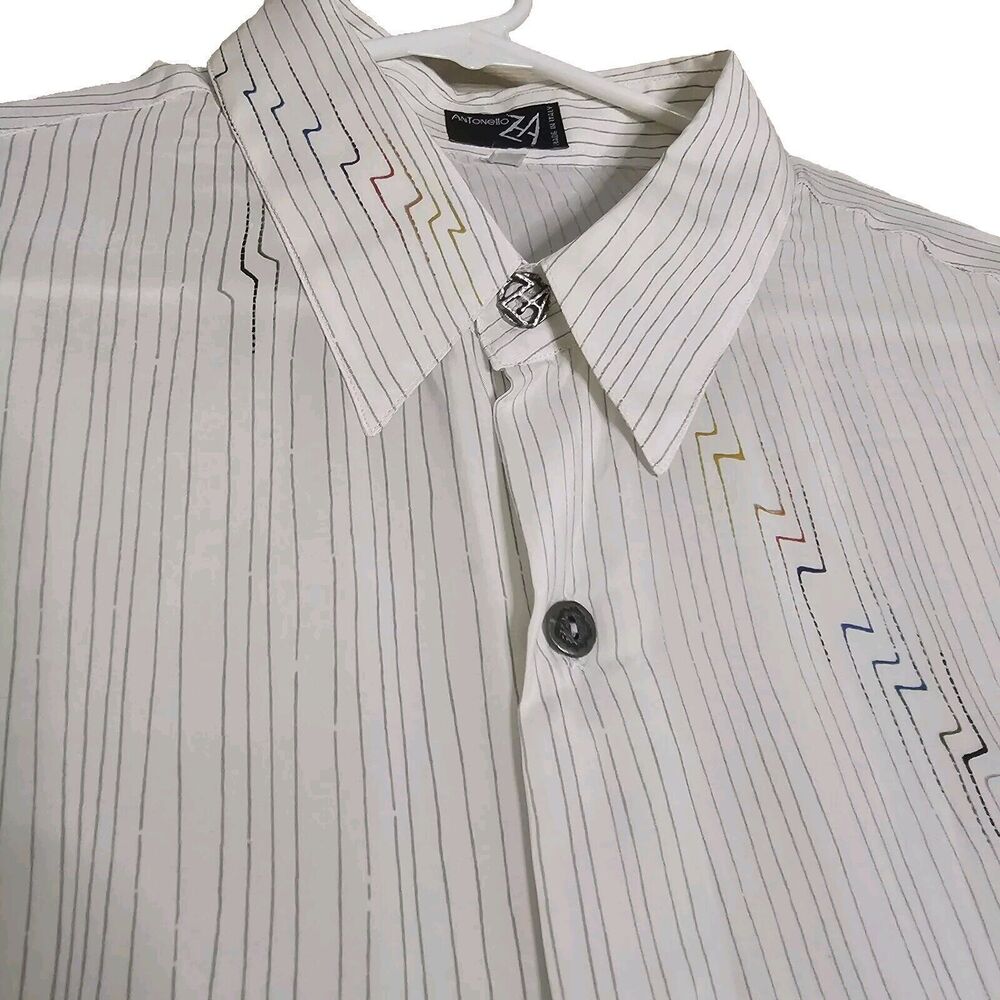 Antonello Za Shirt Men XL Made In Italy Lightweight Silky Button Up Short Sleeve
